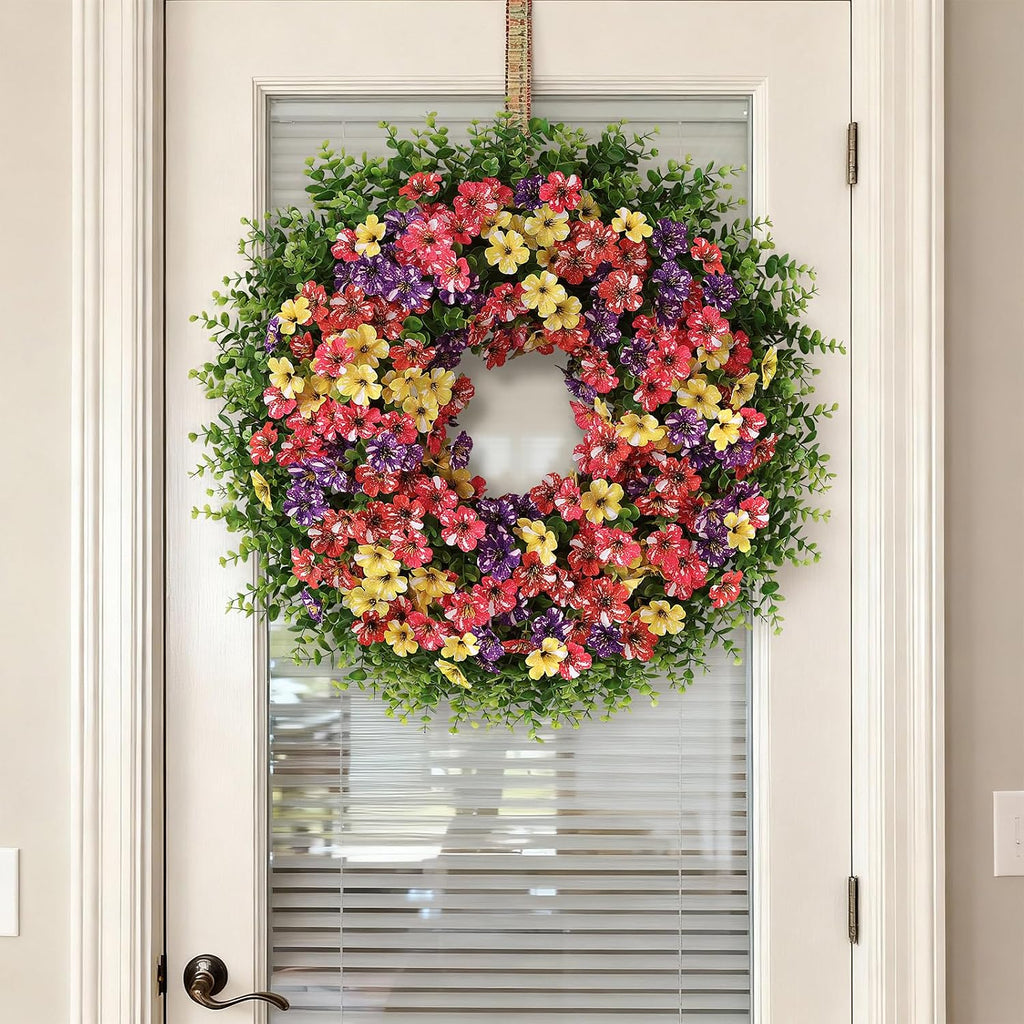 26" Artificial Eucalyptus Silk Flower Wreath for Front Door(Mixed Color)