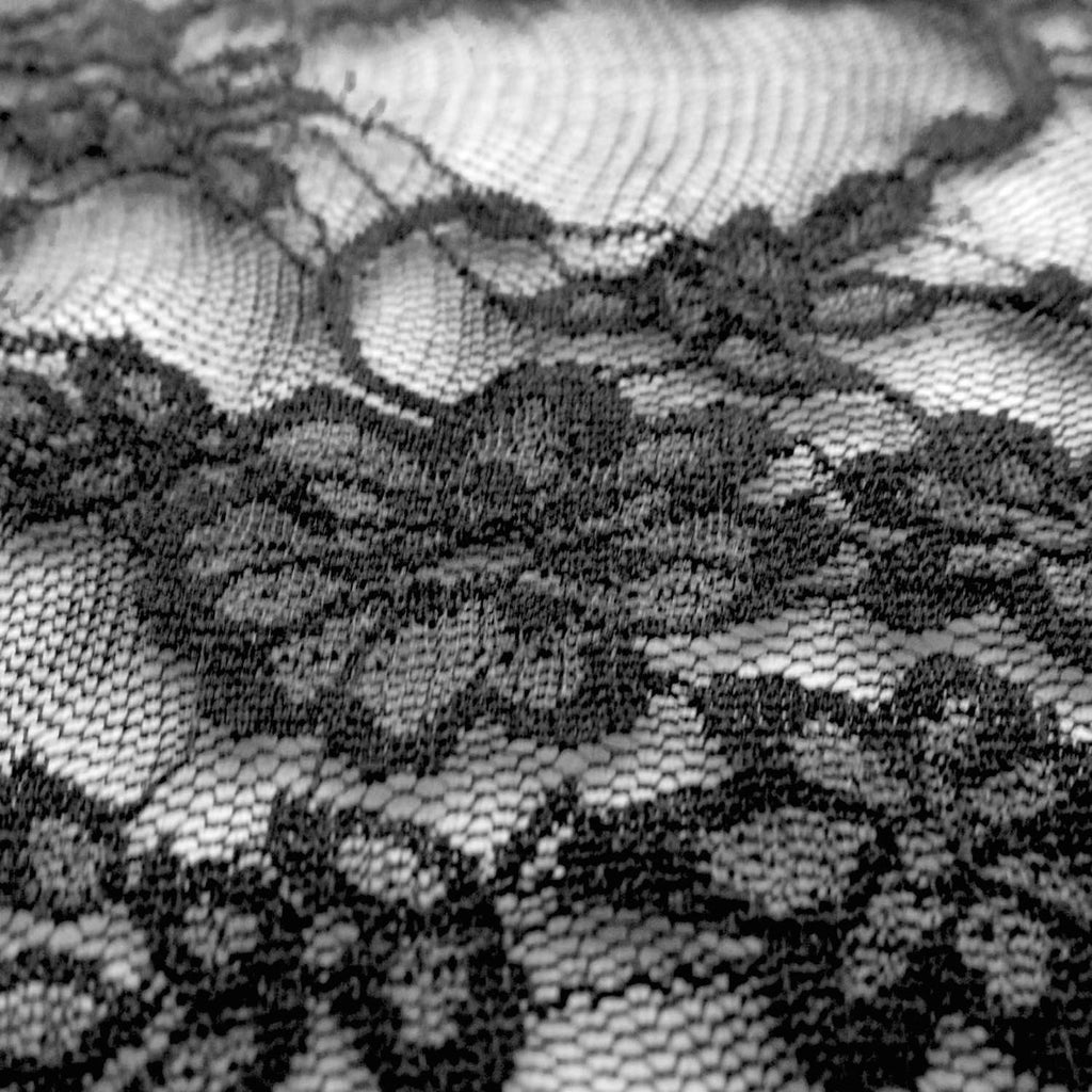 Black Giselle Floral Lace Fabric with 4 Way Stretch Polyester Spandex 58" Width Sheer Lightweight - Sold by The Yard