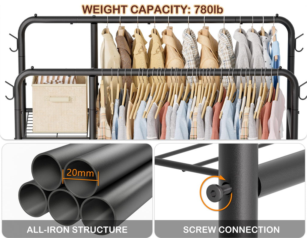 Double Rods Clothes Rack Clothing Rack, Clothes Rack for Hanging Clothes