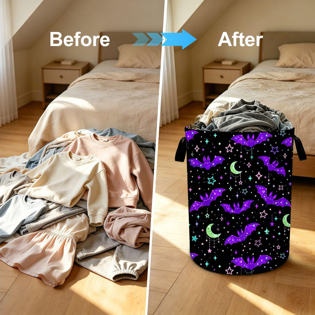 Bat Laundry Basket Collapsible Oxford Laundry Hamper Clothes Storage Bin with Handles Bathroom Laundry Room 19.6 x