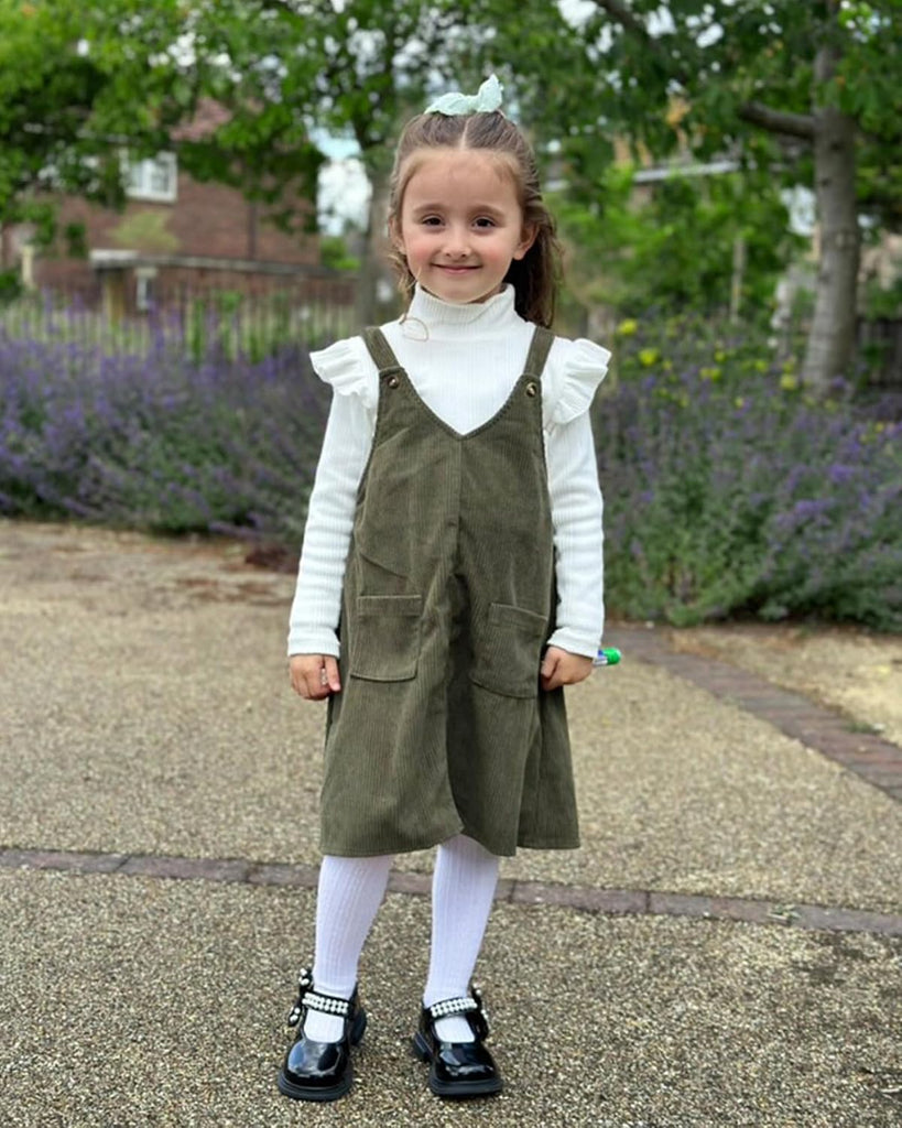 Toddler Girl V Neck Corduroy Pinafore Overall Dress Set 2-7 Years