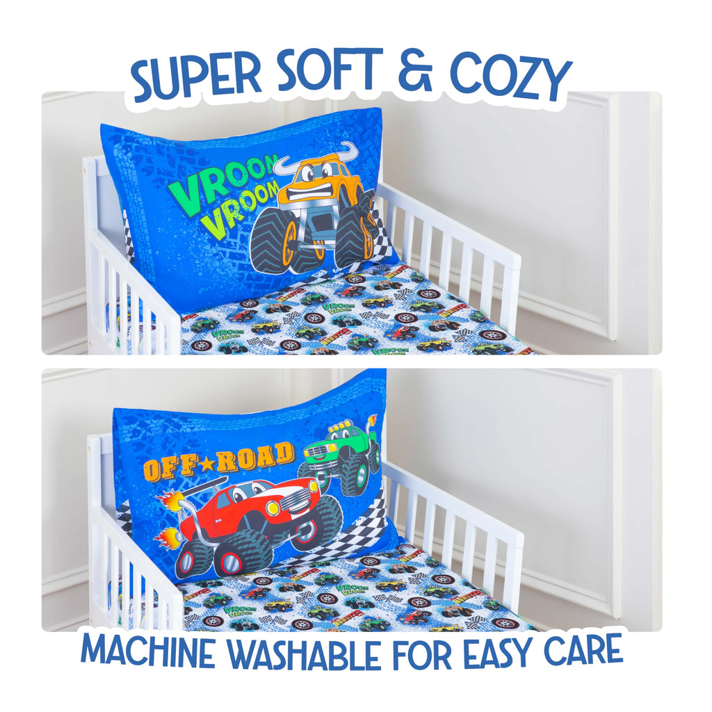 Monster Trucks Bedding Toddler Bed Sheets - 2-Piece Toddler Bed Sets for Boys Crib Size, Fitted Crib Sheet & 20x30