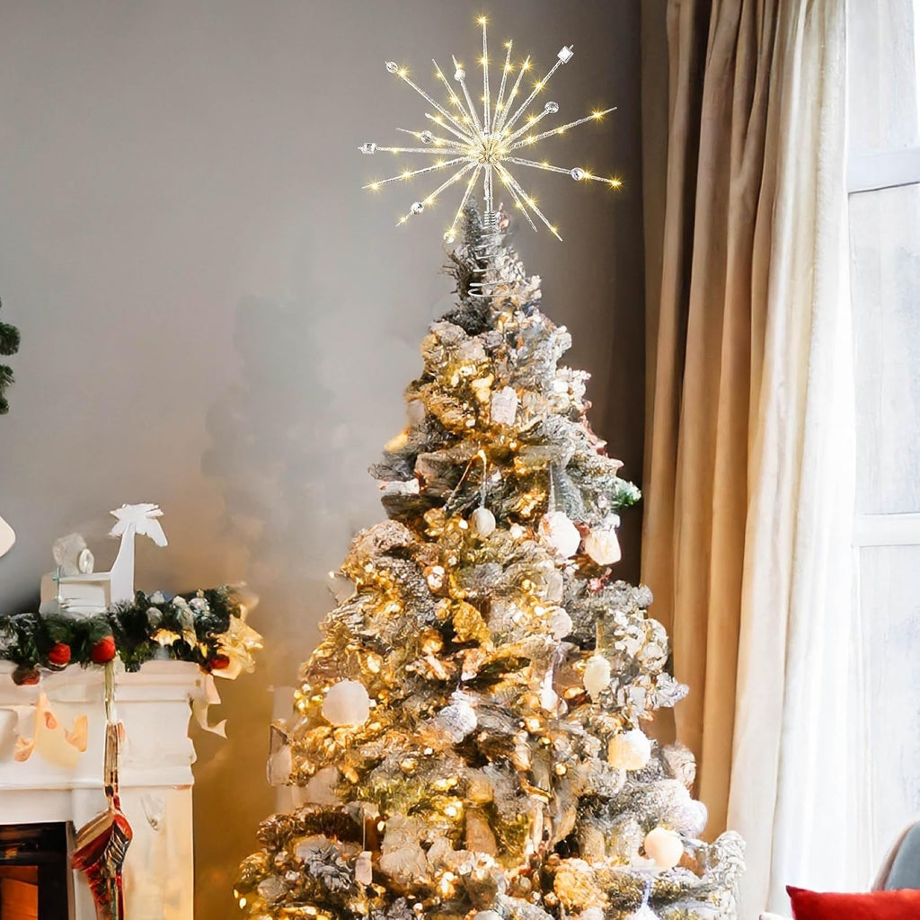 Christmas Tree Topper, with Crystal, Battery Operated, Silver