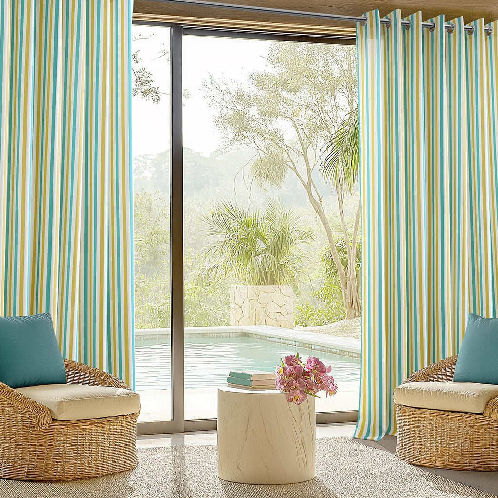 Villanova Striped Grommet Outdoor Curtains (1 Panel) - UV & Water Resistant Light Filtering 200 GSM Polyester