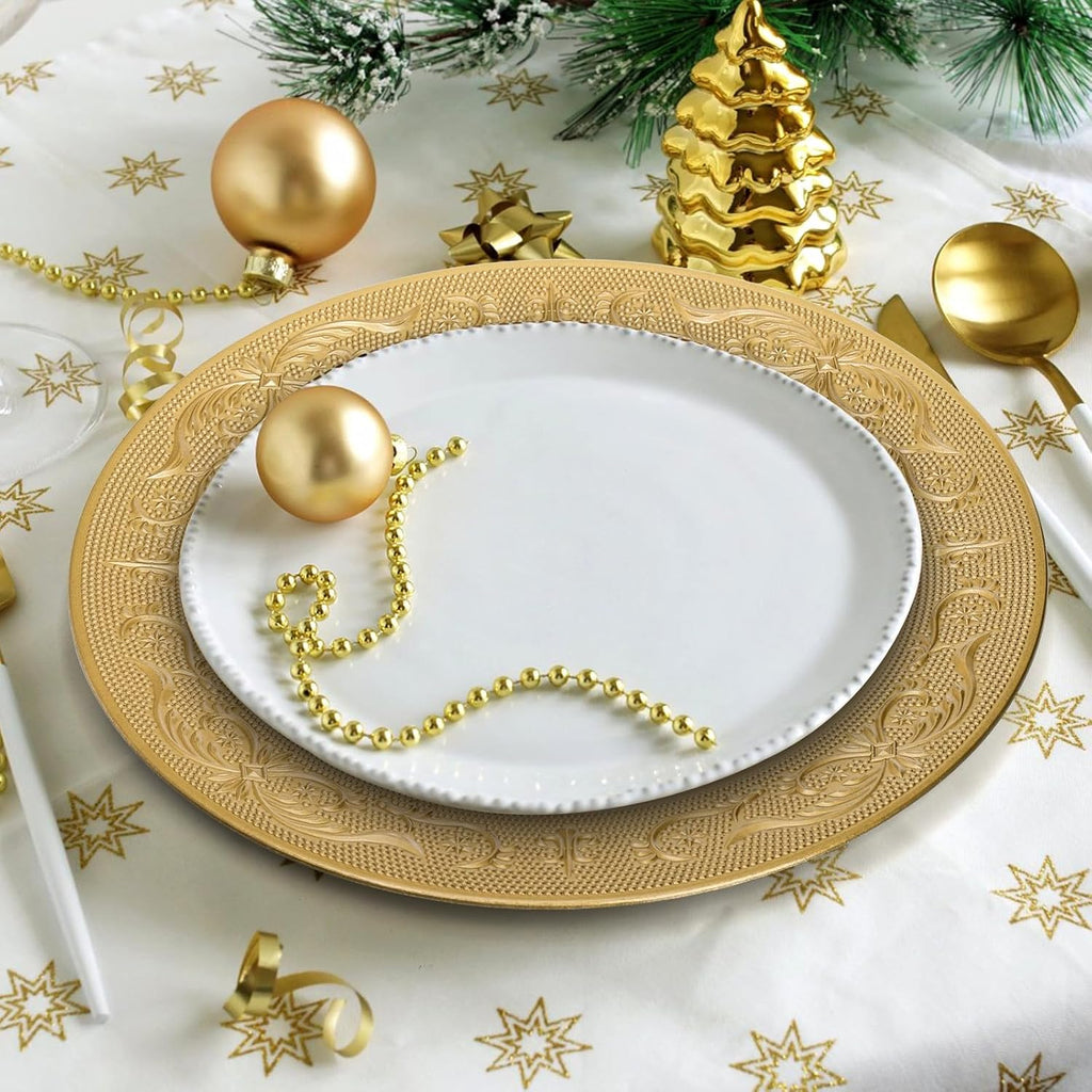 Gold Charger Plates, 13 Inch Gold Round Chargers for Dinner Plates, Decorative Dinner Chargers, Antique - Set of 12