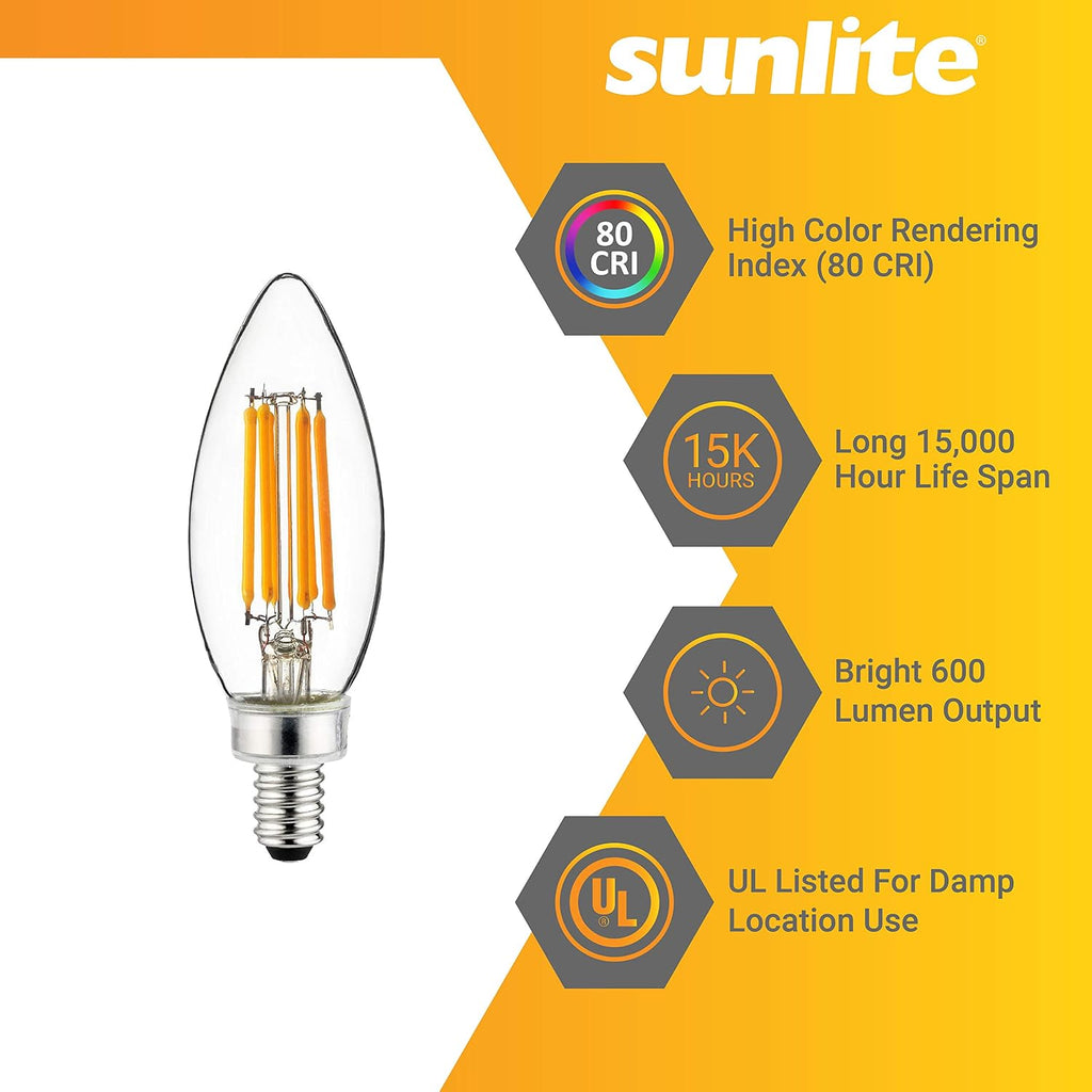 LED B11 Filament Style Chandelier Light Bulb Torpedo Tip 5 Watts (60 W Equivalent) Dimmable, 600 Lumens, Candelabra