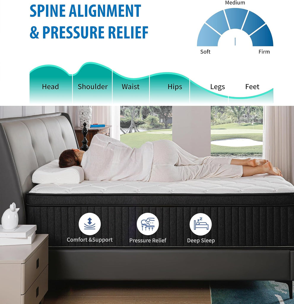 Full Size Mattress,12 Inch Hybrid Full Mattress in a Box with Memory Foam & Individual Pocket Spring for Edge