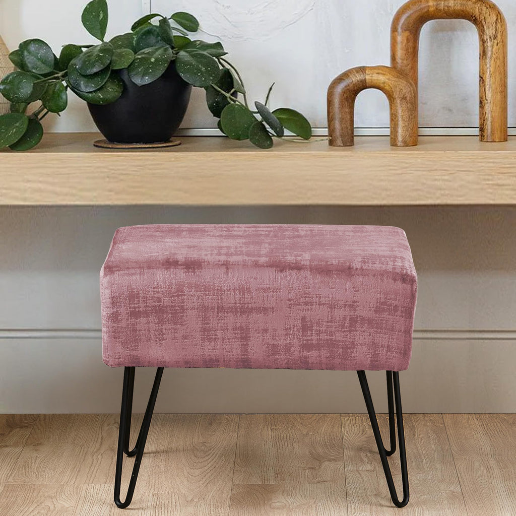 Withered Rose Fuzzy Velvet Ottoman 19" x 13" x 17" H