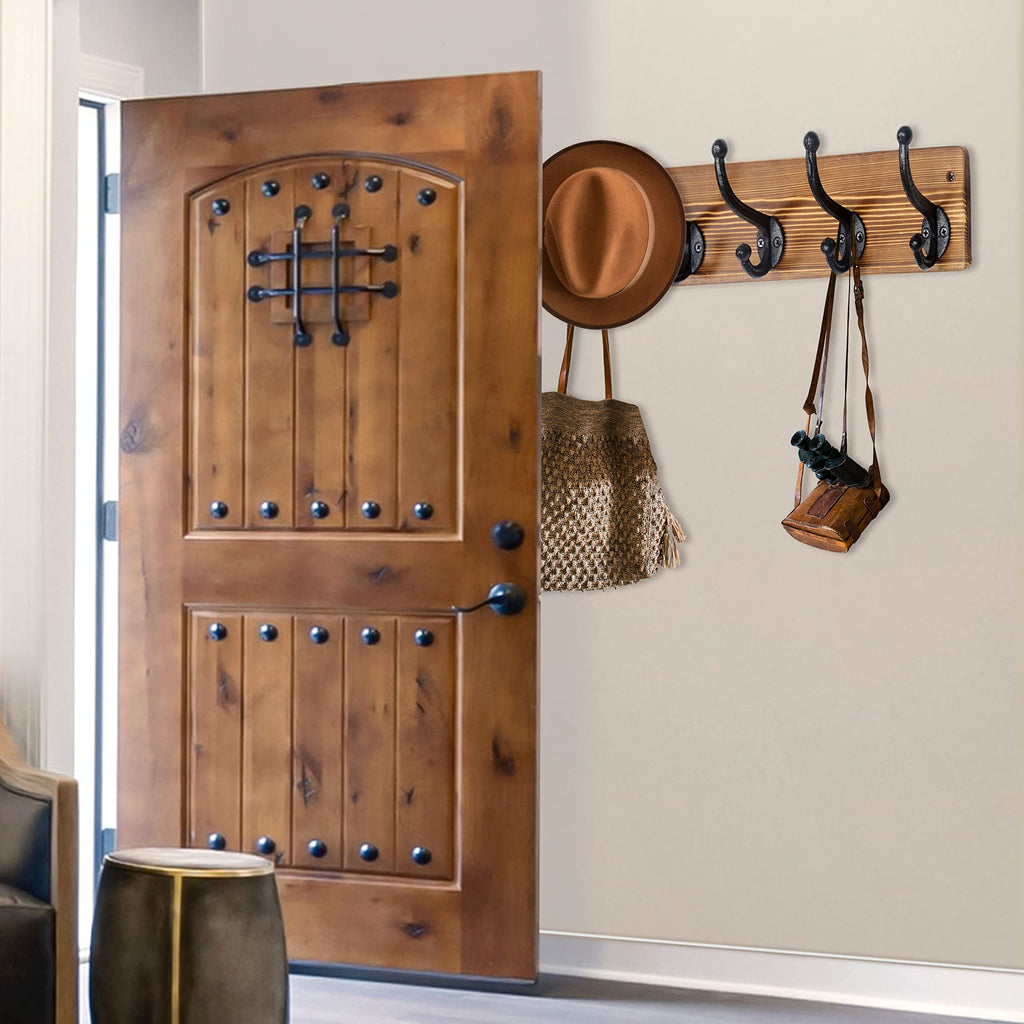 Rustic Coat Rack Wall Mount, 5 Cast Iron Coat Hooks Wall Mounted, Heavy Duty Wall Coat Hanger Hooks for Hanging