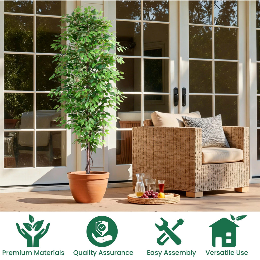 7FT Artificial Ficus Tree, Realistic Faux Banyan Tree with Lush Leaves