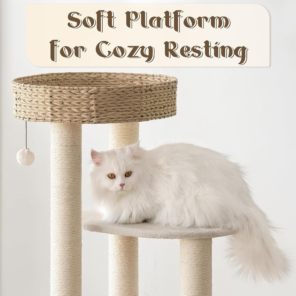 Modern Cat Tree, 39" Tall Cat Tree Tower for Cats, Cat Condo with Scratching Posts, Multi-Level Solid Wood Tower &