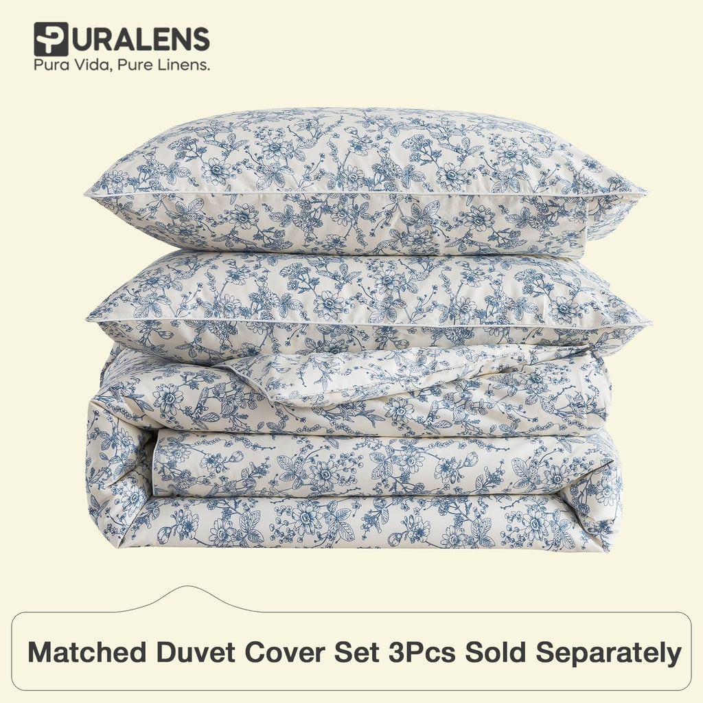 Vintage Floral Percale Sheets, Deep Pocket, White & Blue
