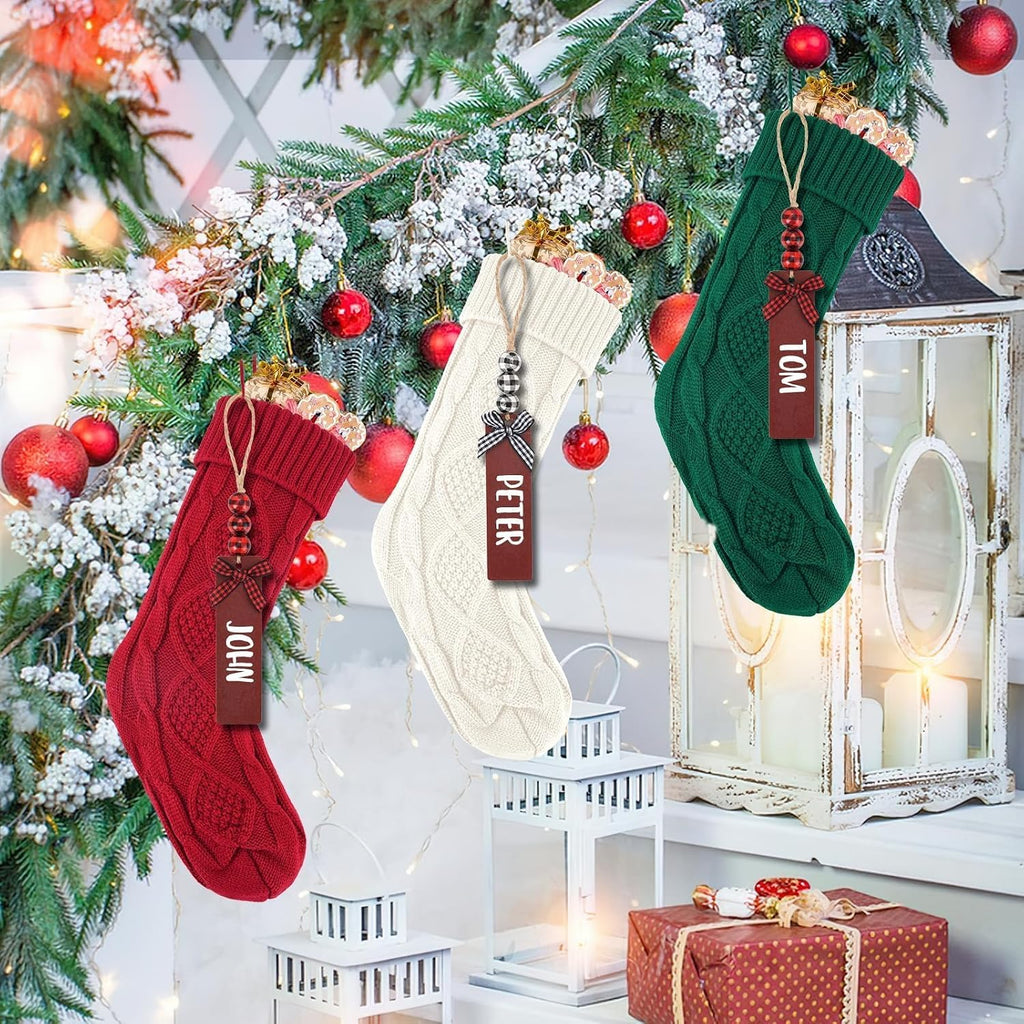 6PACK 18Inch Cable Knitted Christmas Stockings, Personalized Hanging Stockings, and Family Home Decor in Red, White