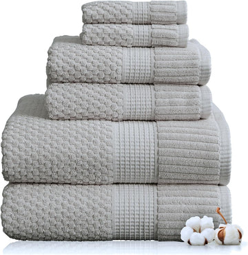 100% Cotton 6-Piece Bath Towel Set | Grey | Oeko-TEX | Quick-Dry | 30" x 52" Bath Towels | 16" x 28" Hand Towels |