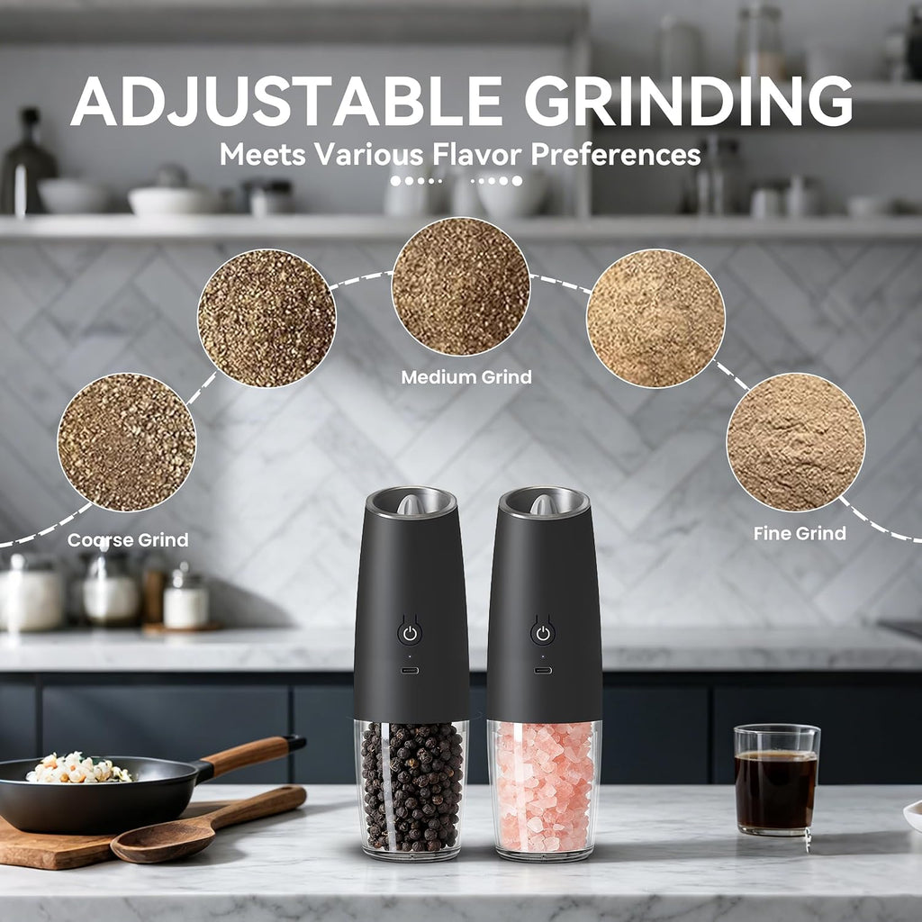 Rechargeable Electric Salt And Pepper Grinder Set, (Black) - Set of 2