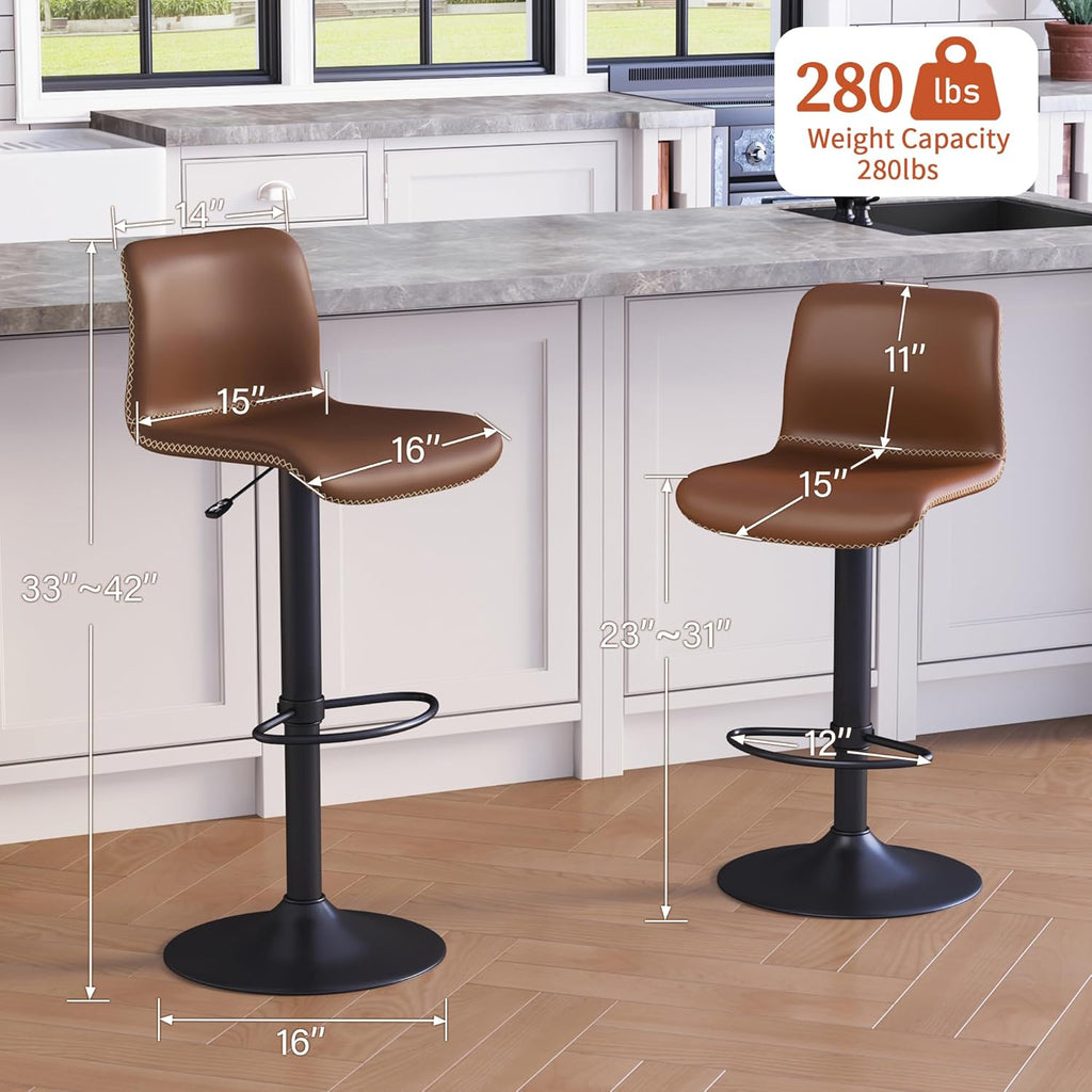 Swivel Bar Stools Set of 4, Counter Height Bar Stools with Back, Adjustable Bar Stools 24" to 32", Brown Faux Leather