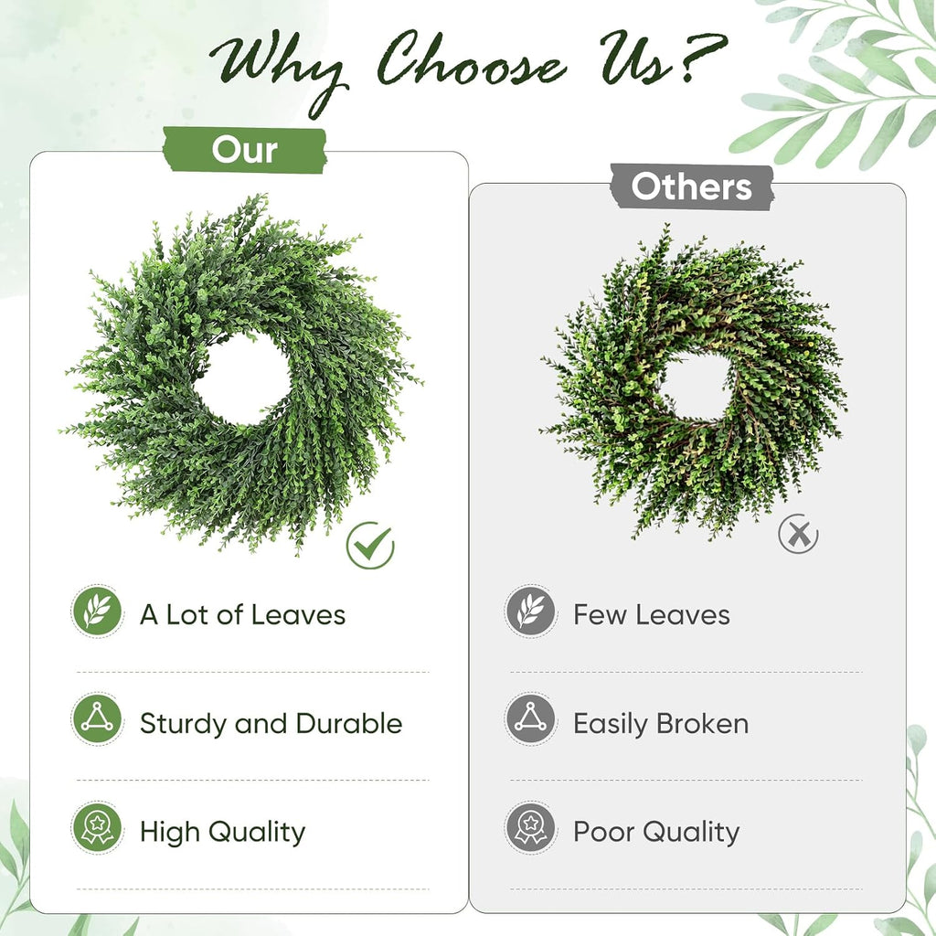 Boxwood Wreath Christmas DIY, Spring Wreaths for Front Door, Realistic Green Wreath for All Seasons Outside Farmhouse