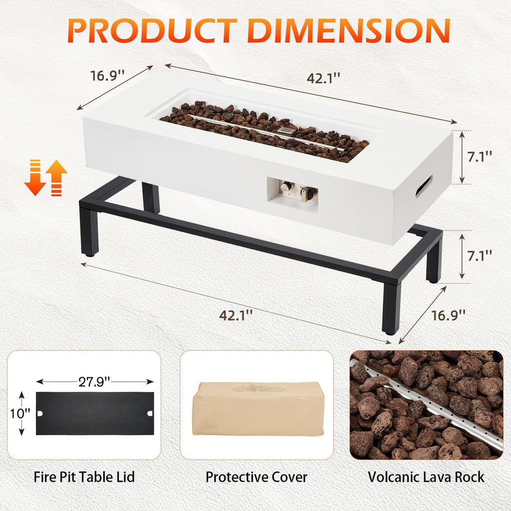 42" Propane Fire Pit Table & Rack Rectangle Gas Fire Pit No Tank Holder | 50,000 BTU 2 in 1 Low Profile Firepit Table
