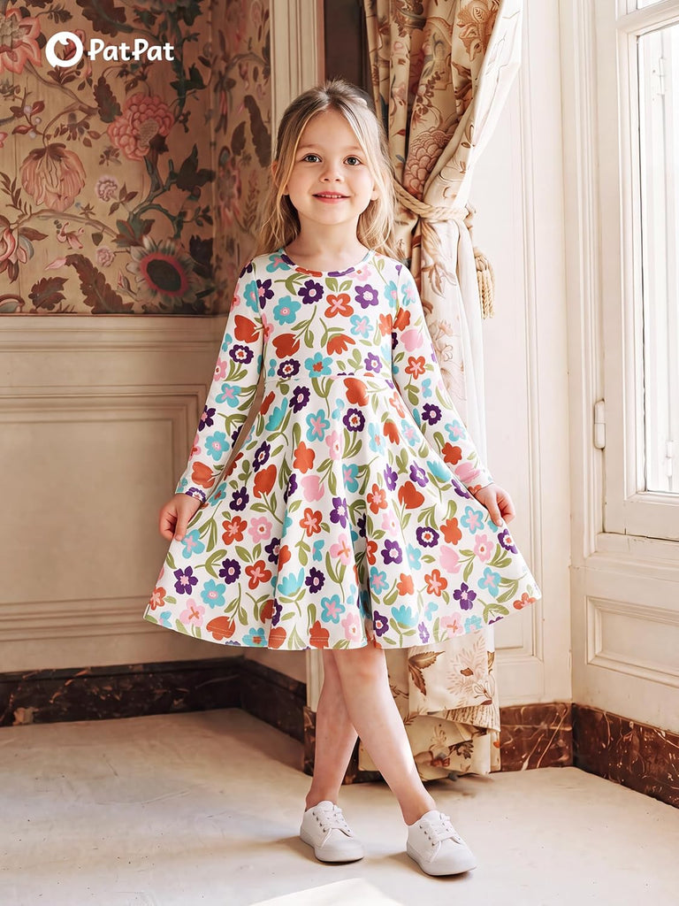 Girls Long Sleeve A Line Skater Dress Casual Everyday Outfit