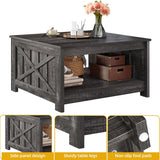 Square Coffee Tables Farmhouse Coffee Table with Storage, 2-Tier Wood Center Table with Half Open Storage Compartment
