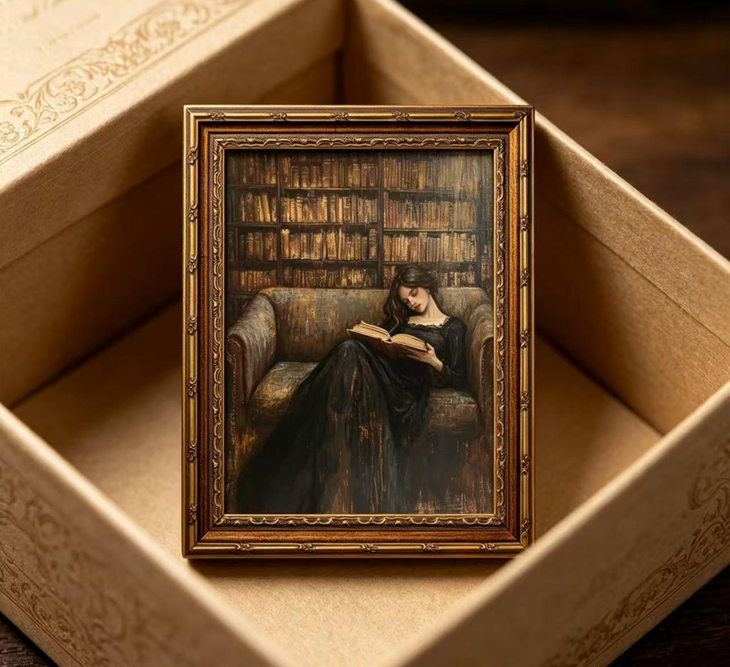Vintage Gold Framed Gothic Wall Art, Victorian Women Reading Oil Painting Canvas Prints, Dark Academia Picture Wall