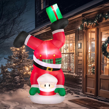 Christmas Inflatables Outdoor Decorations, 8 FT Handstand Santa Claus with 3 LED Lights Large Blow Up Yard Decor
