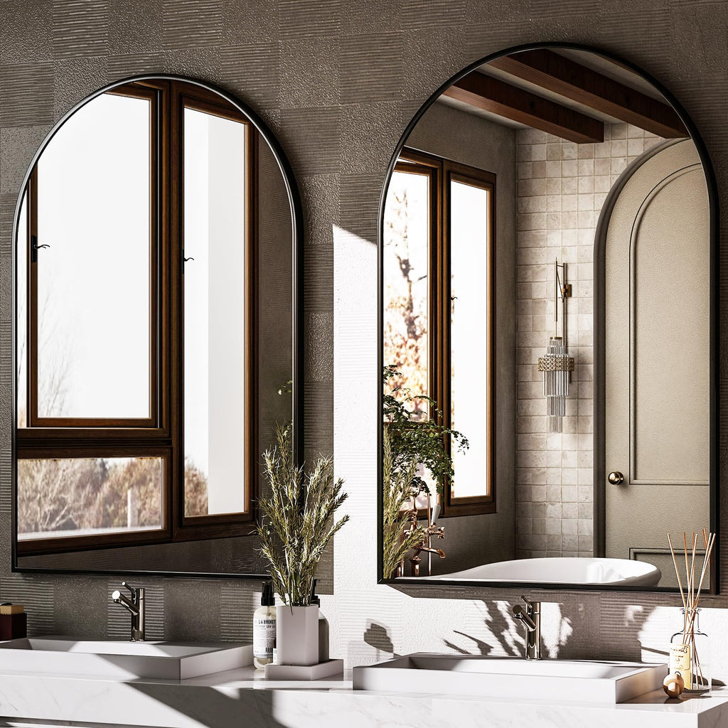 20"x30" Arched Bathroom Mirror Wall Mounted Black Arch Mirror