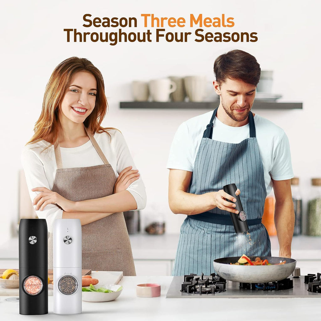 Electric Salt and Pepper Grinder Set, Rechargeable Automatic Salt and Pepper Shakers, Adjustable Coarseness Pepper - Set of 2