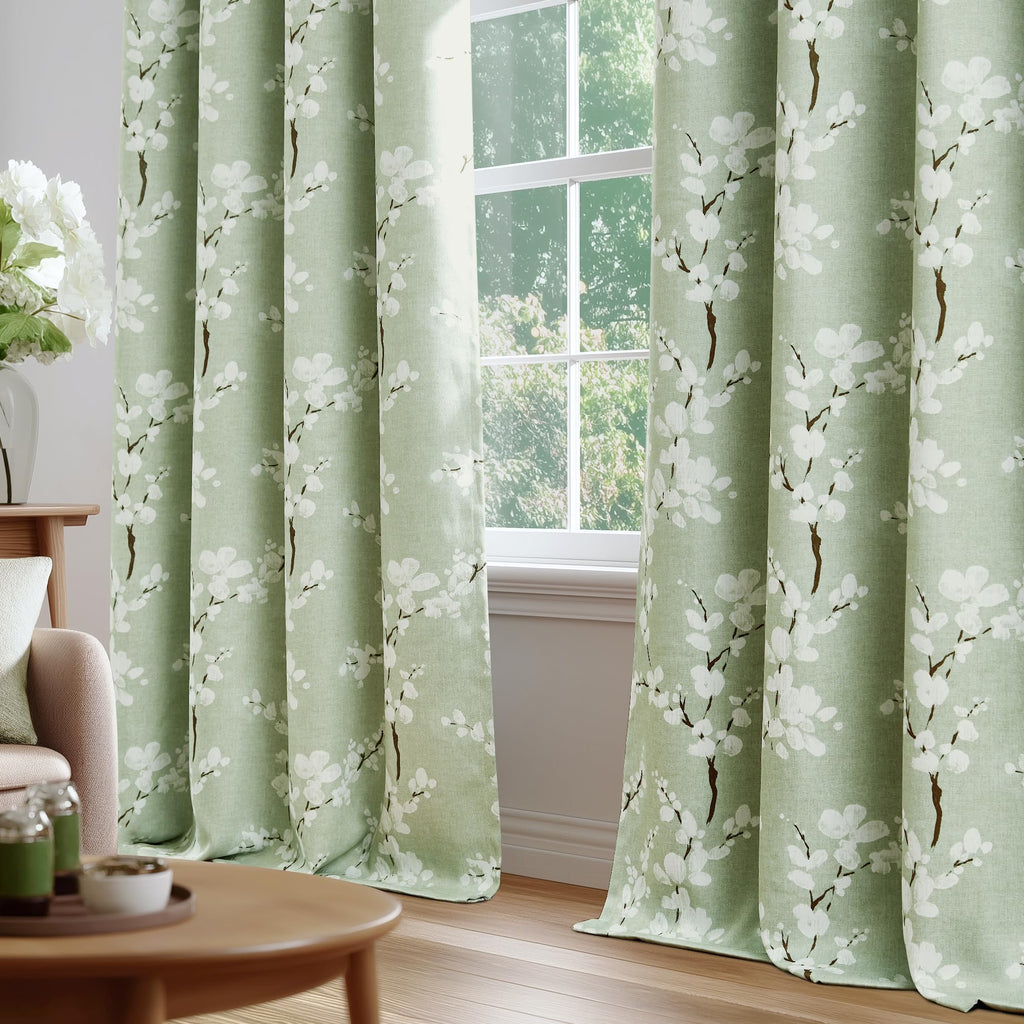 Green Blackout Floral Curtains, Bedroom, 100X84 Inches, 1 Panel