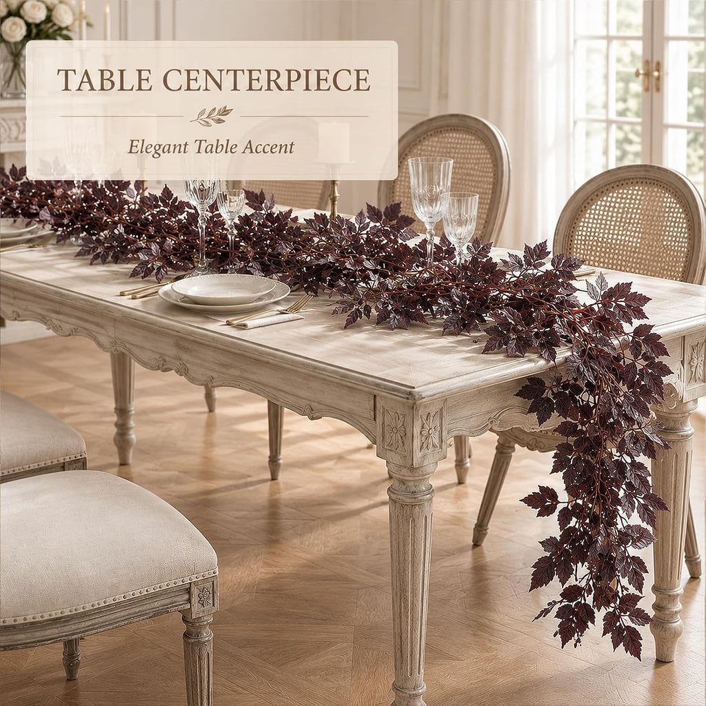 9FT Plum Cimicifuga Seeded Garland,Artificial Fall Leaf Garland for Mantel