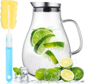 2 Liter Glass Pitcher, Water Pitcher with Removable Lid And Wide Handle, Easy Clean Juice Jug for Fridge, Beverage