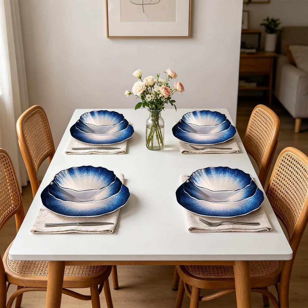 Blue Melamine Dinnerware Sets,12 Piece Service 4,coastal-style dining