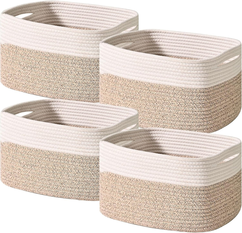 Storage Baskets for Shelves, Woven Storage Basket, Bins for Cube Storage, Cotton Rope Basket with Handles for Toy