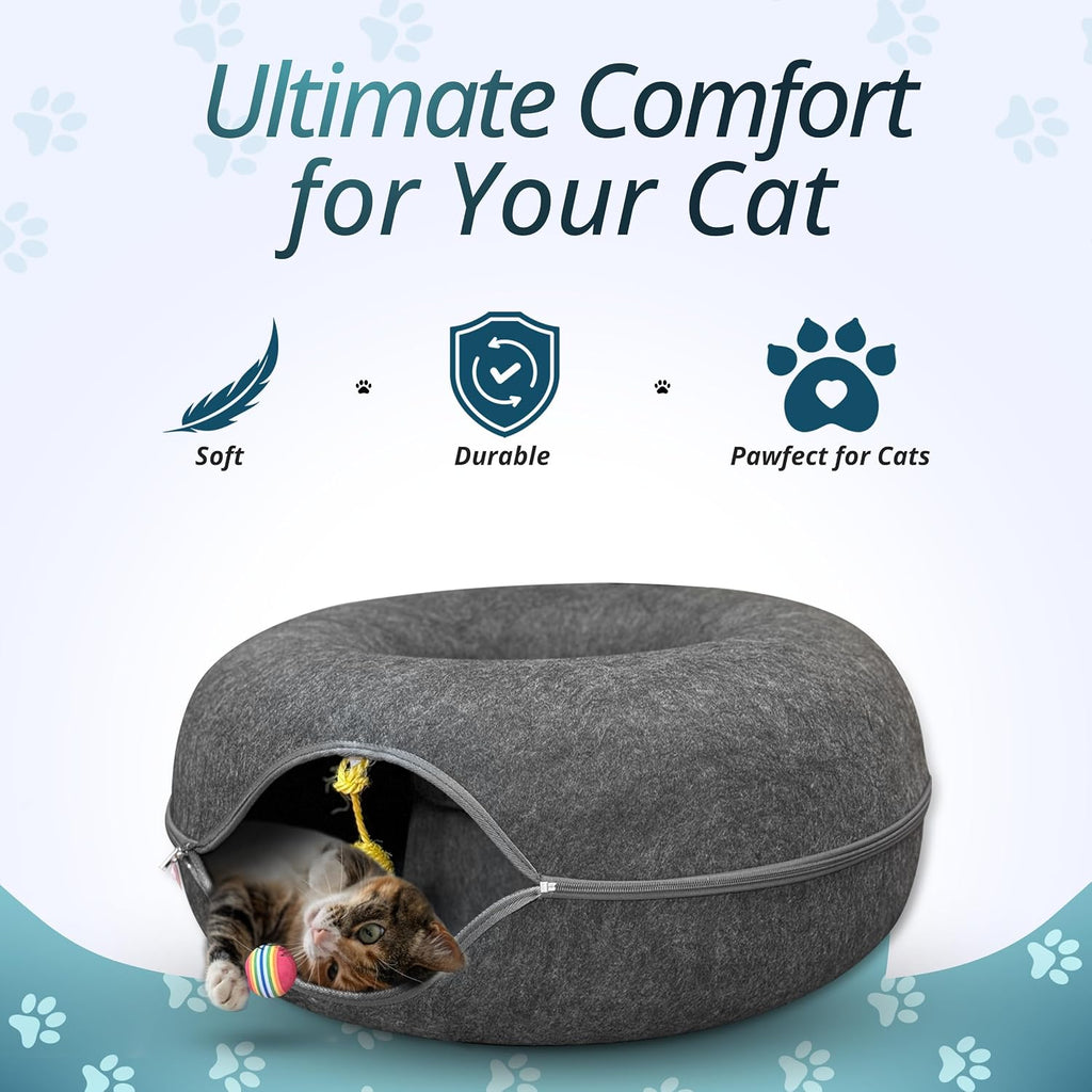 Peekaboo Cat Cave Large Cat Bed, Donut Scratcher Cat Bed for Indoor Cats