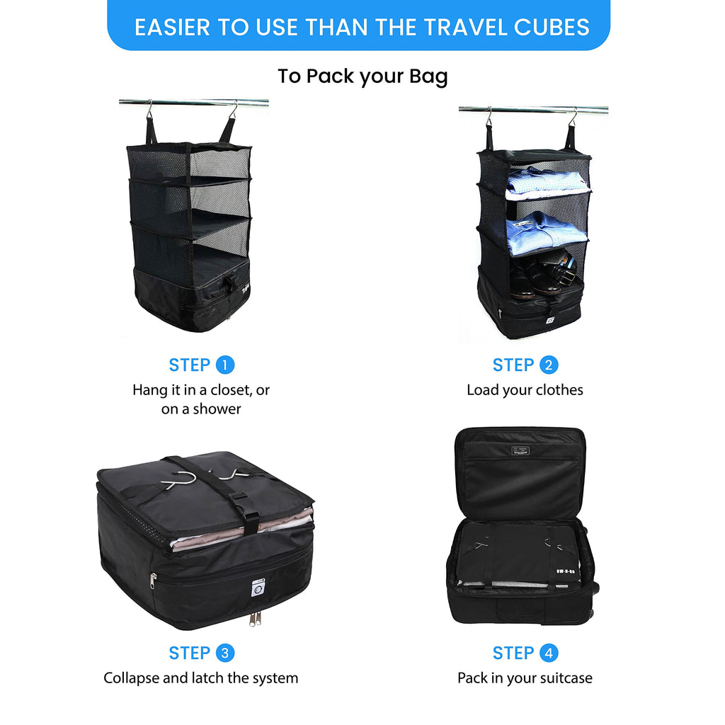 Fusion Stow-N-Go Hanging Travel Shelves, Packing Organizer for Luggage. Carry on Closet for Suitcase. Expandable