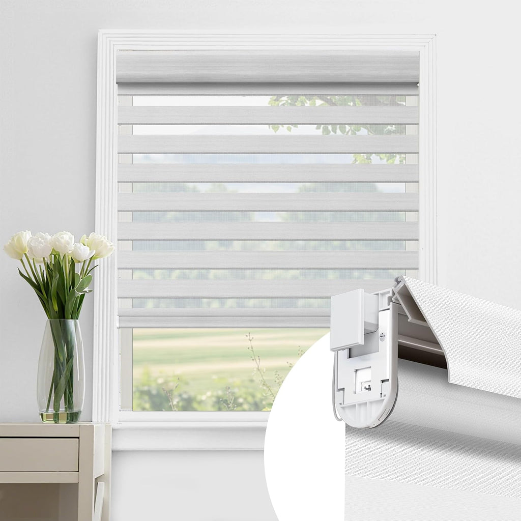 No Drill No Tools Cordless Zebra Blinds, Renter Friendly, Dual Layer Shades for Indoor Windows, Easy to Install