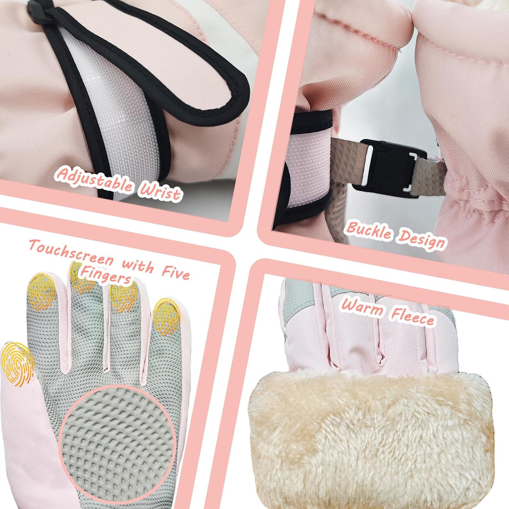 Kids Winter Snow Ski Gloves for Boys Girls Children Snowboard Waterproof Thermal Fleece Gloves for Cold Weather