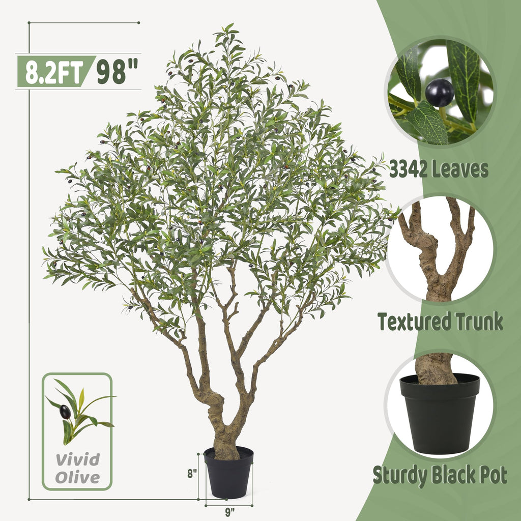Artificial Olive Tree 8.2FT with 3342 Leaves & 136 Olive Fruits