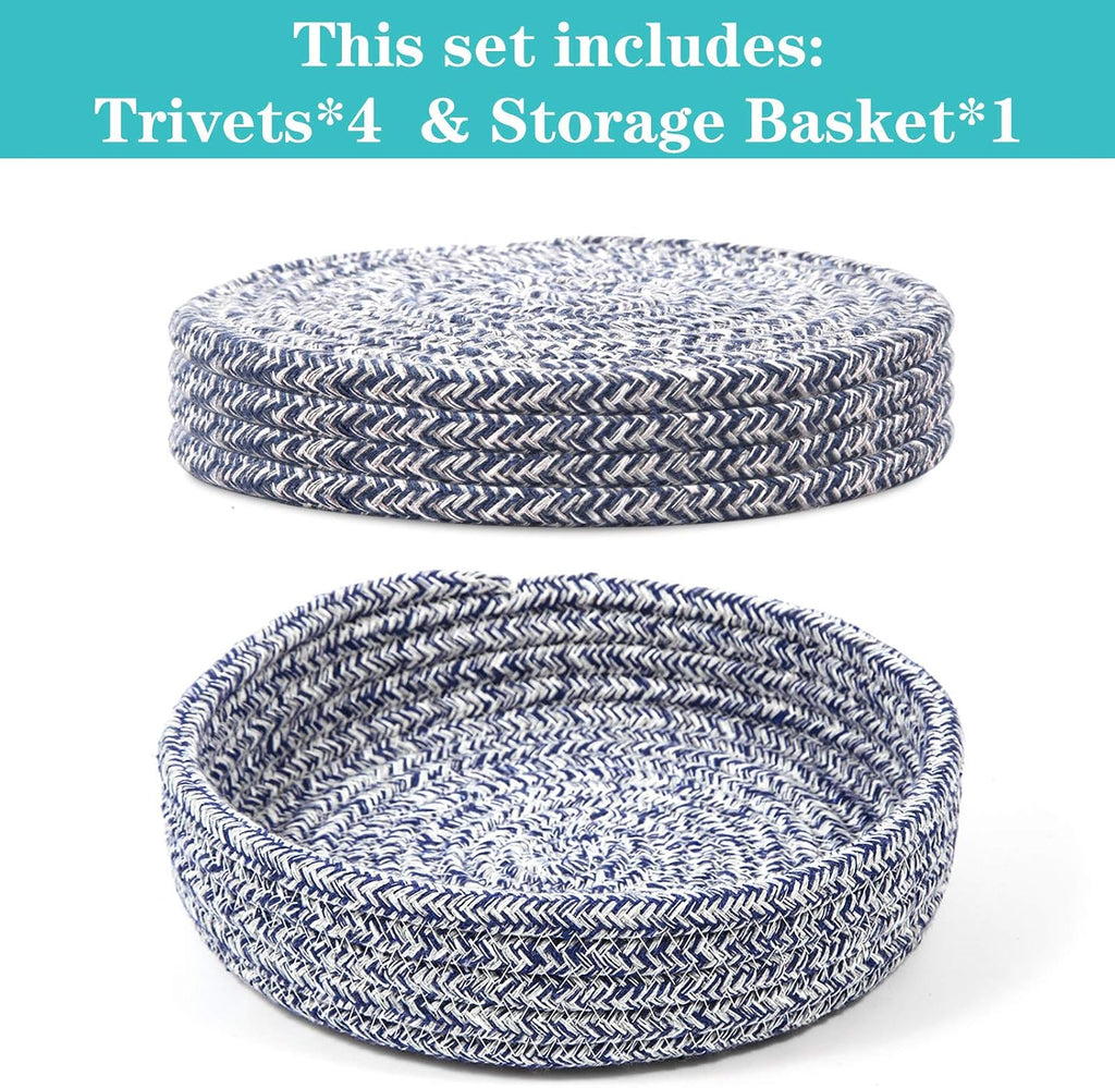 Trivets for Hot Dishes, Pots and Pans, Hot Pads with Storage Basket, Pot Holders, Heat Resistant Mat Protect Counter - Set of 4