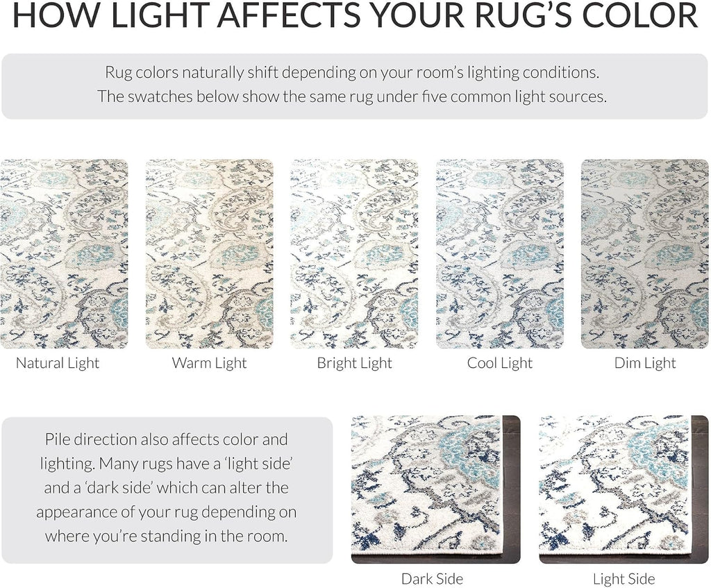 Madison Collection Area Rug - 5'3" Square, Cream & Light Grey, Boho Chic Glam Paisley Design, Non-Shedding & Easy