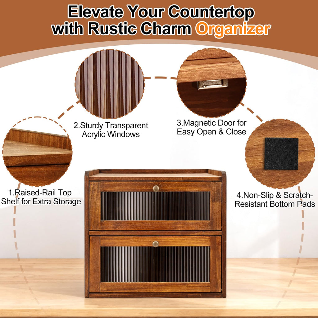 Countertop, Double Layer Large Breadbox, Brown