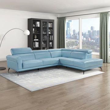 Leather Match L-Shaped Sectional Sofa, Right Chaise, Blue