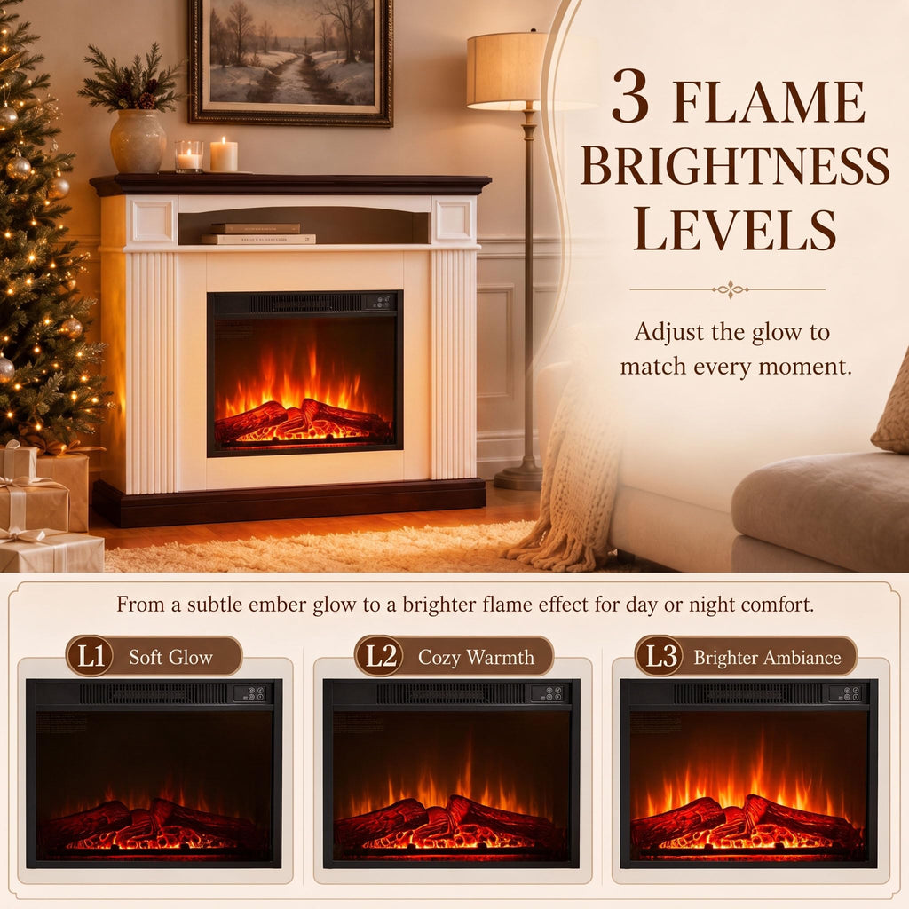 44" Electric Fireplace with Mantel, Tall Fireplace TV Stand with Storage
