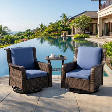 Balcony Furniture Piece Patio Conversation Set, PE Wicker Rattan Outdoor Swivel Rocking Chairs with Soft Cushions for
