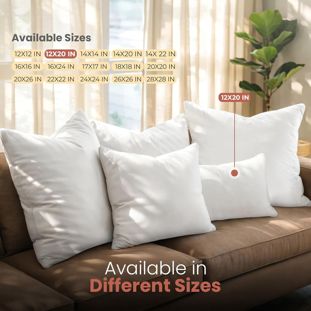 12x20 Pillow Inserts, White Throw Pillows for Couch, 2 Pack - Set of 2
