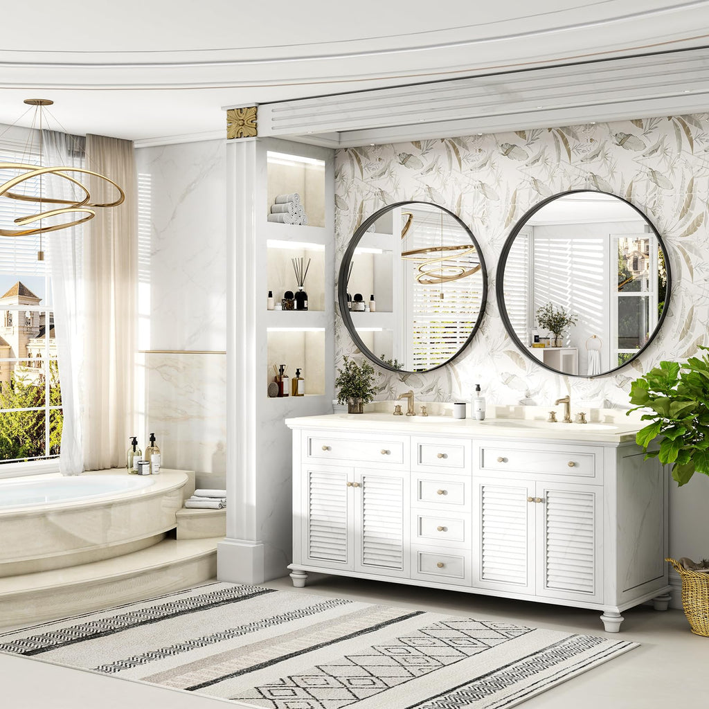 36 Inch Round Bathroom Mirror - Wall Mounted Circle Mirror with Metal Frame, Modern Mirror Suitable, Vanity