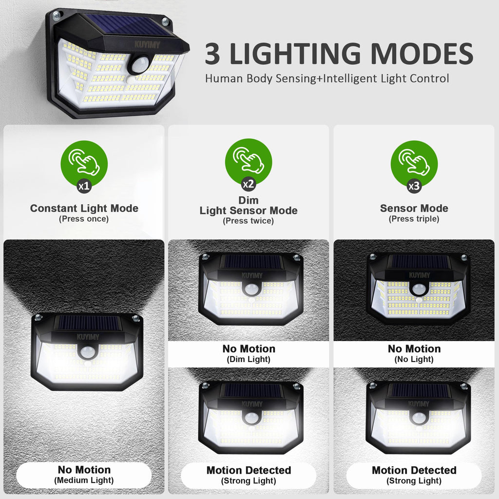Solar Outdoor Lights, 230 LED with Motion Sensor and 3 Modes, IP65 Waterproof, 270° Wide Angle Light, Easy-to-Install