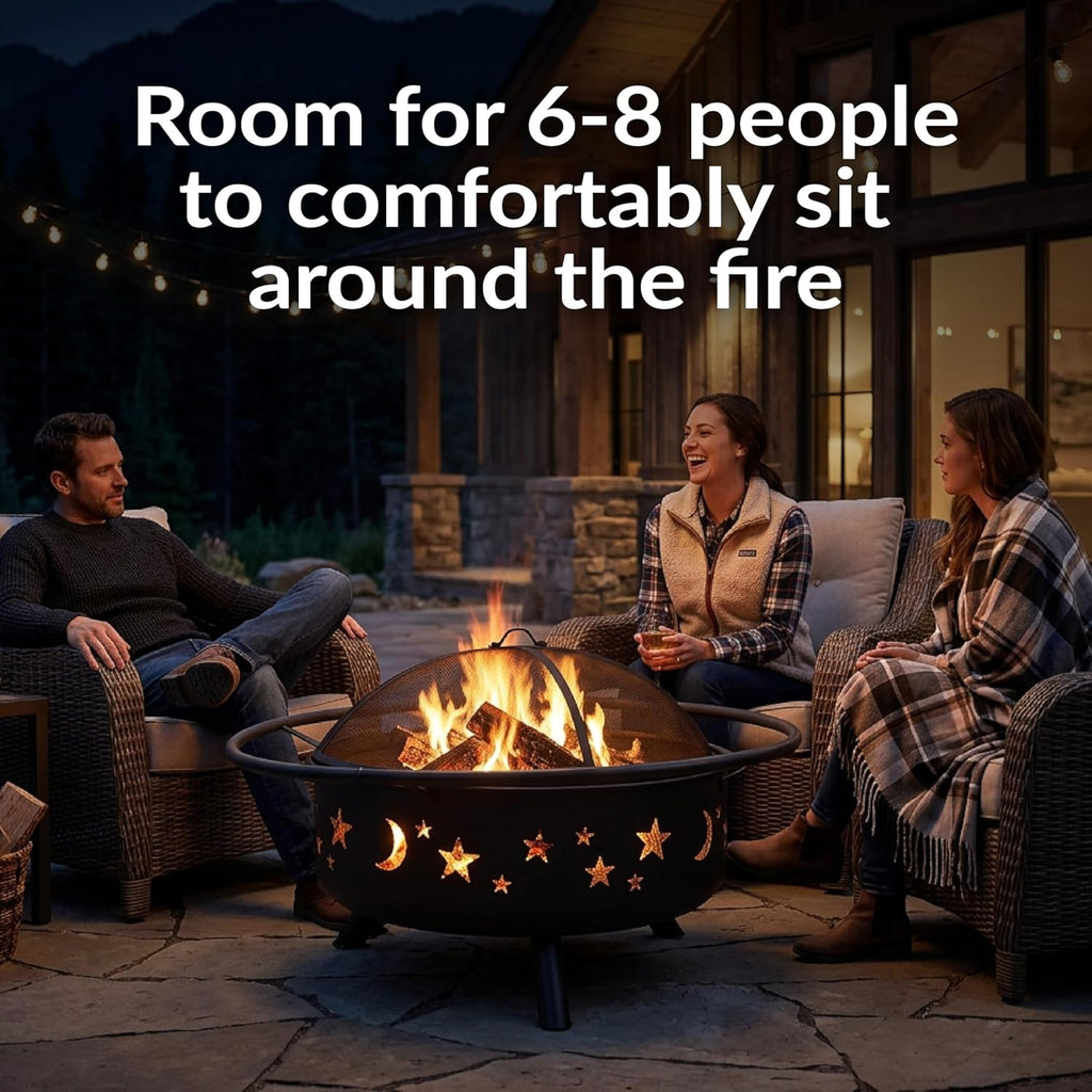Cosmic 42-Inch Large Outdoor Fire Pit - Wood-Burning Firepit for Outside Patio, Backyard, Deck - Steel