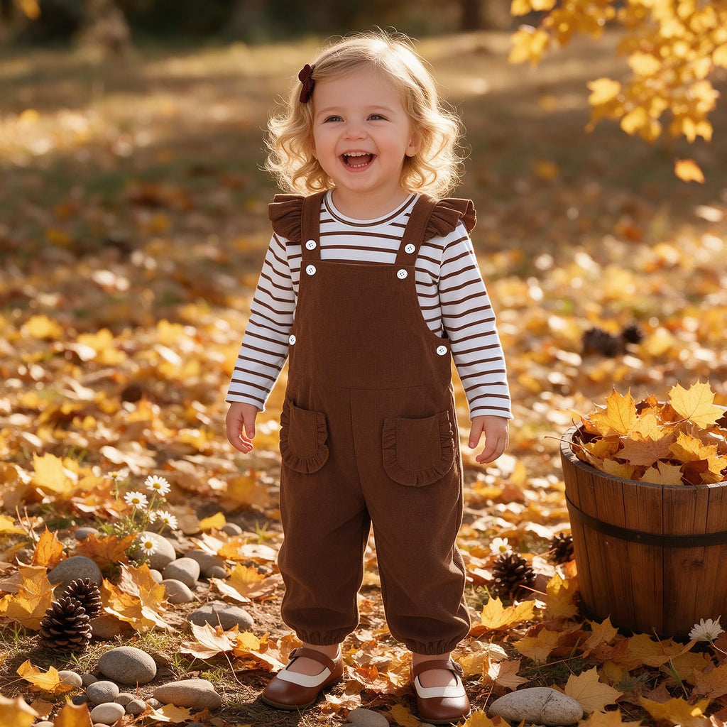 Toddler Baby Girl Overalls Set with Long Sleeve Striped T-Shirt
