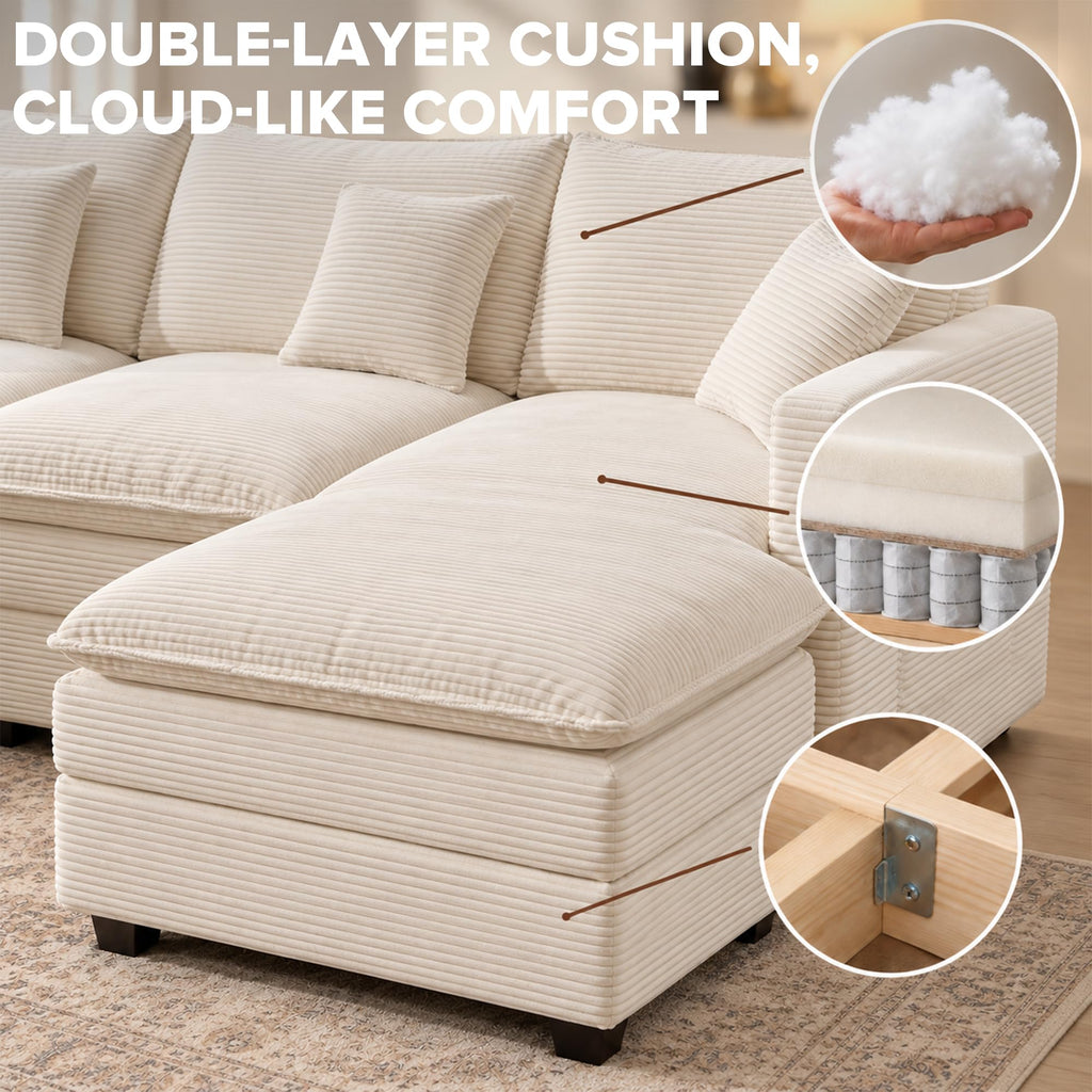 74" Cloud Loveseat with Movable Ottoman, L Shaped Modular Sectional Sofa